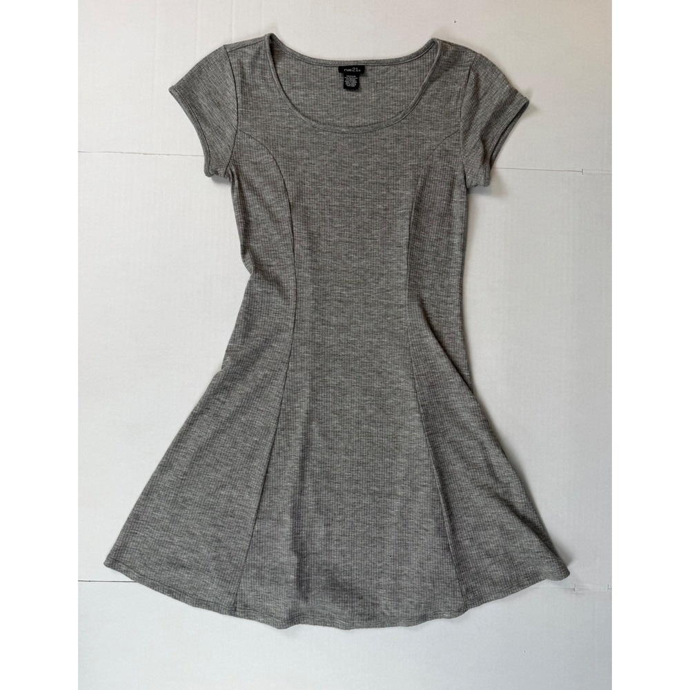 Rue21 Gray Ribbed Fit & Flare Mini Dress Skater Grunge